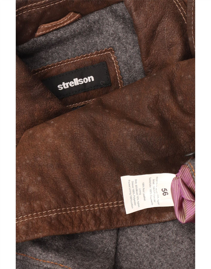 Strellson Mens Leather Jacket IT 56 3XL Brown Leather