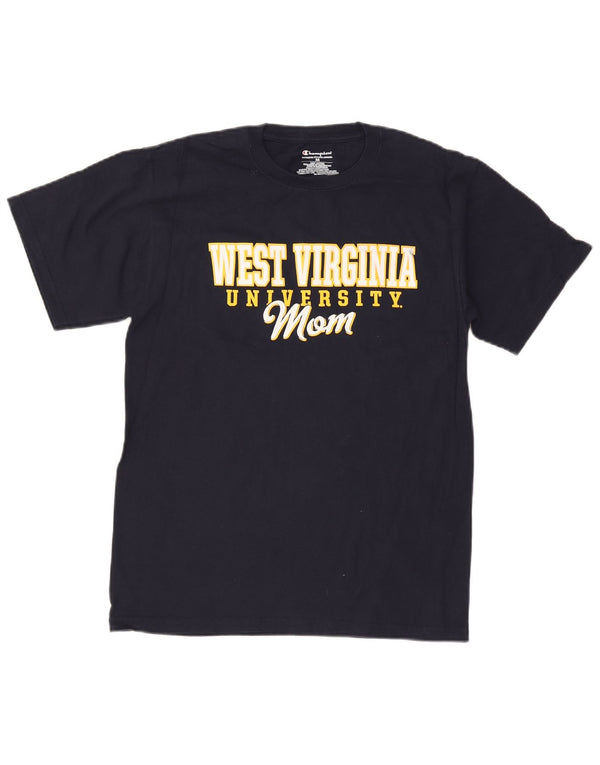 Champion Mens West Virginia Graphic T-Shirt Top Medium Navy Blue Cotton