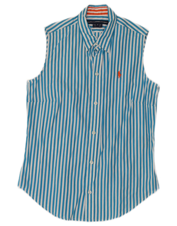 RALPH LAUREN Womens Sleeveless Shirt US 4 Small Blue Striped Cotton