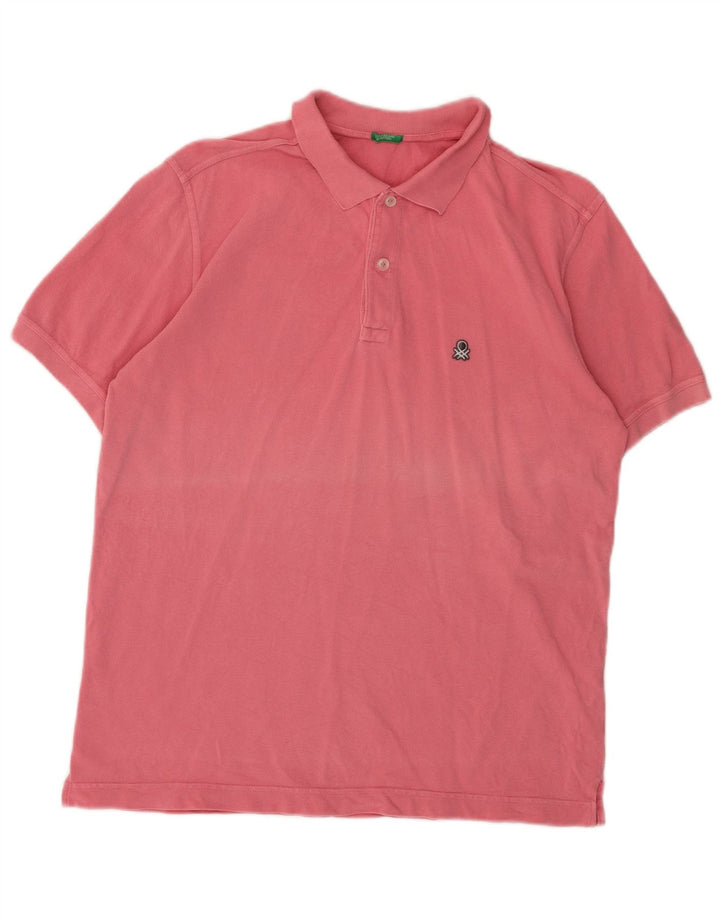 BENETTON Mens Polo Shirt Large Pink