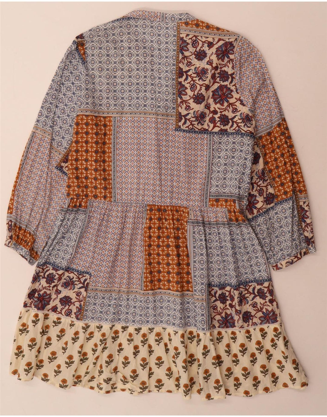 Zara Womens Long Sleeve Tiered Dress UK 10 Small Multicoloured Patchwork
