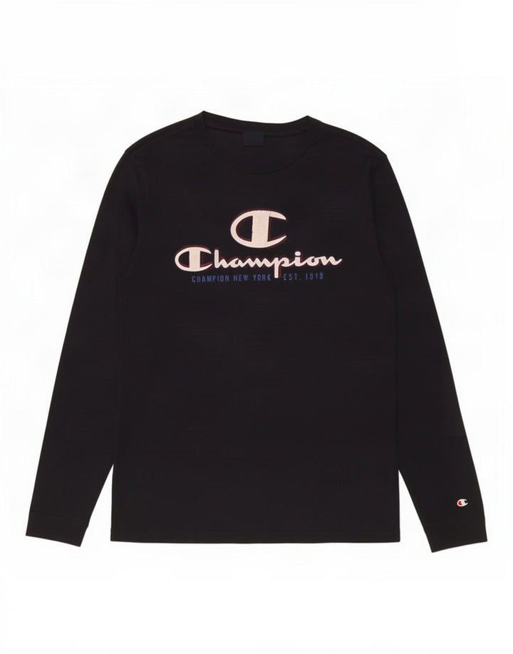 Champion Mens Graphic Top Long Sleeve Medium Navy Blue Cotton