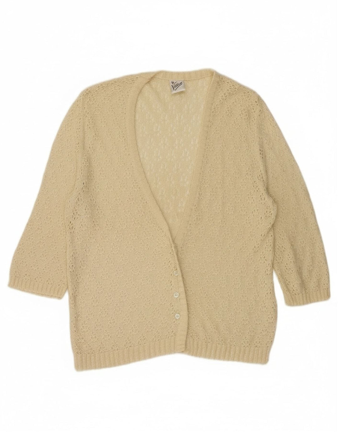 Vintage Womens 3/4 Sleeve Cardigan Sweater IT 44 Medium Beige Viscose