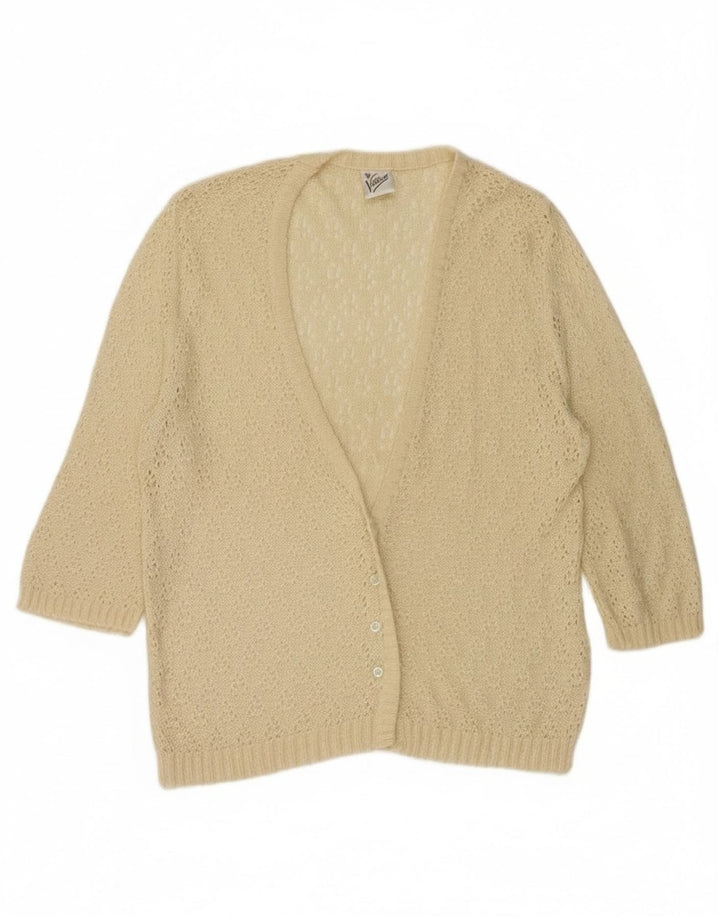 Vintage Womens 3/4 Sleeve Cardigan Sweater IT 44 Medium Beige Viscose