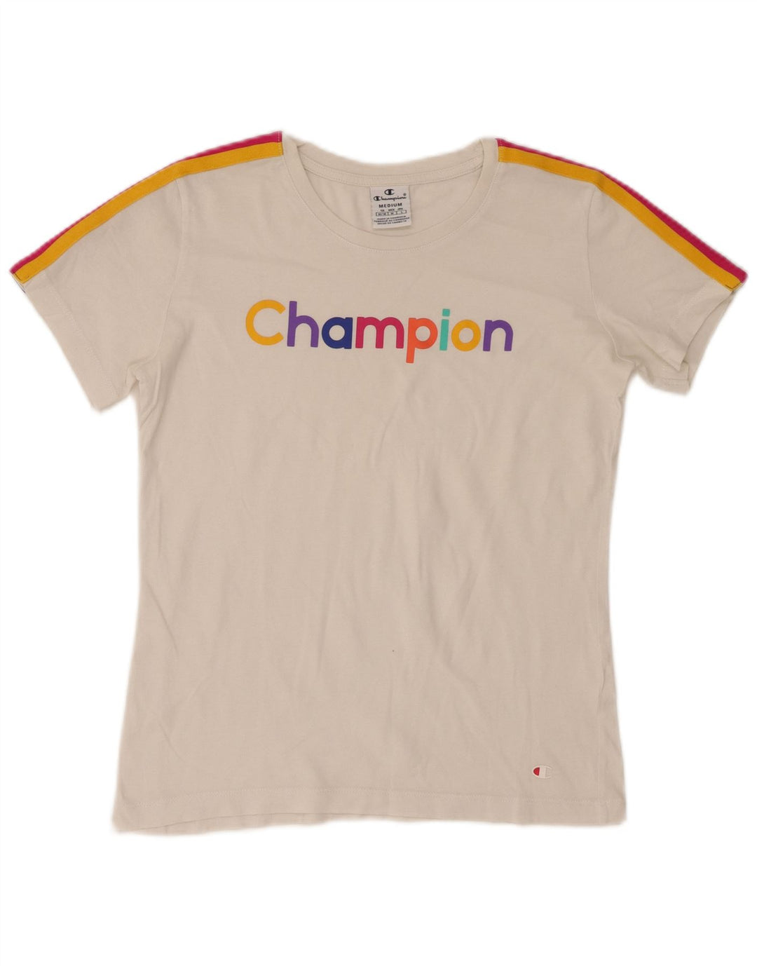 Champion Womens Graphic T-Shirt Top UK 12 Medium White Colourblock