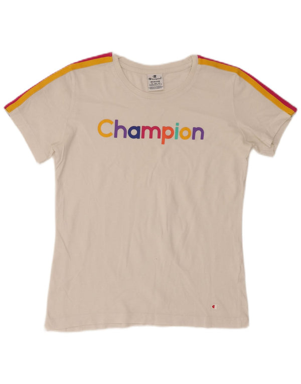 Champion Womens Graphic T-Shirt Top UK 12 Medium White Colourblock