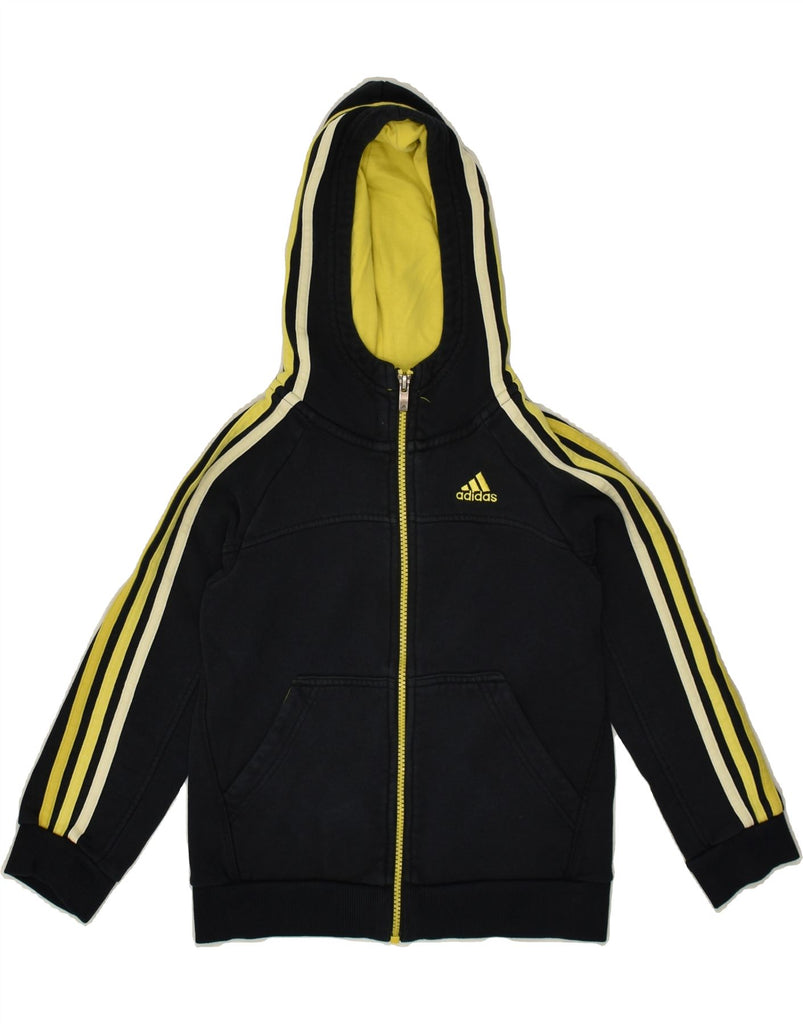 ADIDAS Boys Zip Hoodie Sweater 7-8 Years XS  Black Cotton | Vintage Adidas | Thrift | Second-Hand Adidas | Used Clothing | Messina Hembry 