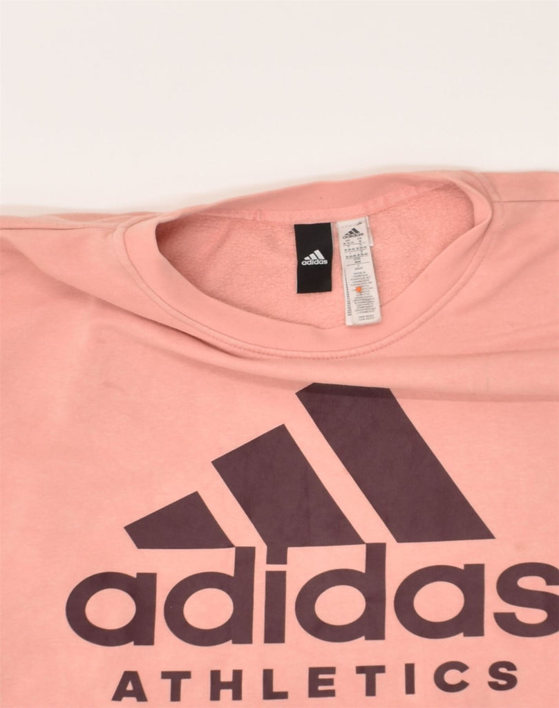 ADIDAS Womens Graphic Sweatshirt Jumper UK 12/14 Medium Pink Cotton | Vintage Adidas | Thrift | Second-Hand Adidas | Used Clothing | Messina Hembry 