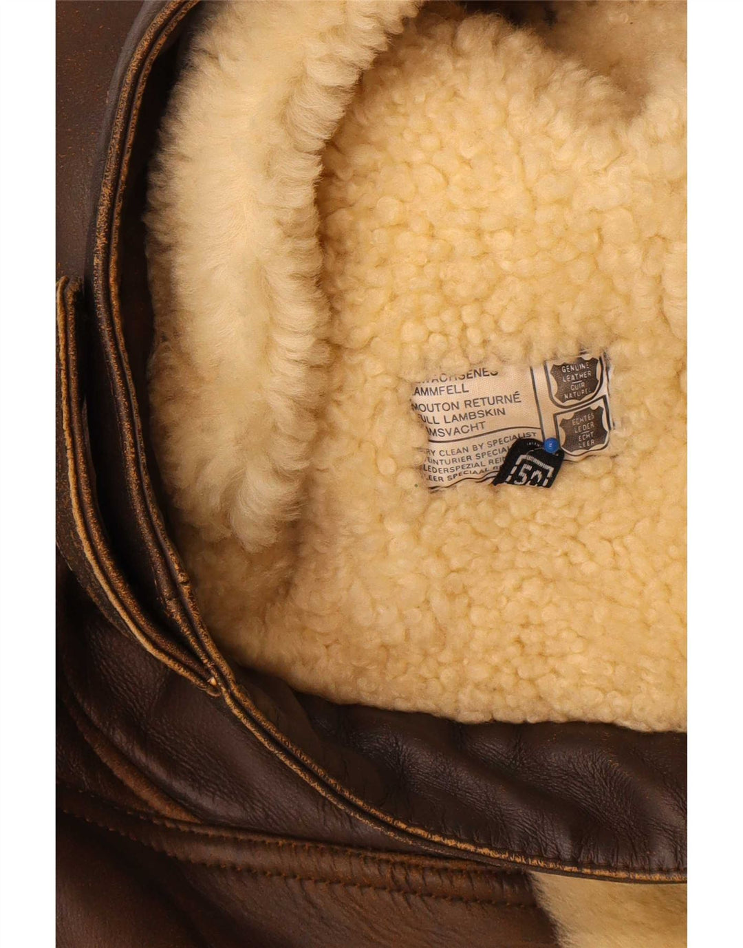 Vintage Mens Shearling Jacket IT 50 Large Brown Leather