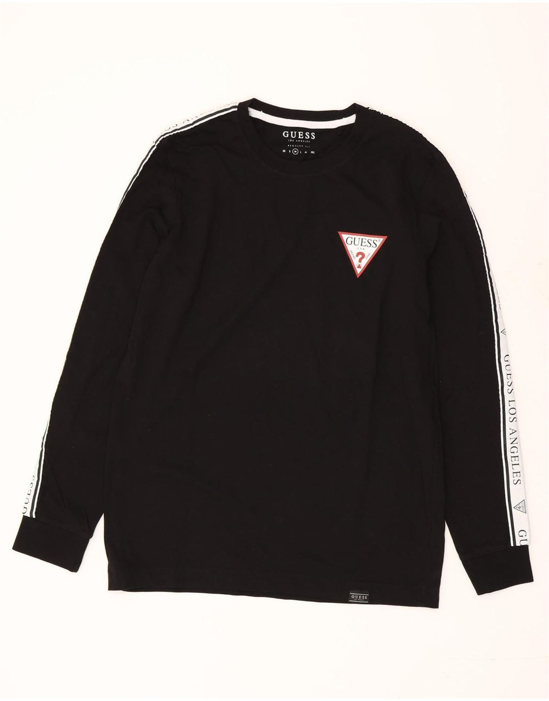GUESS Mens Graphic Top Long Sleeve Medium Black Colourblock Cotton