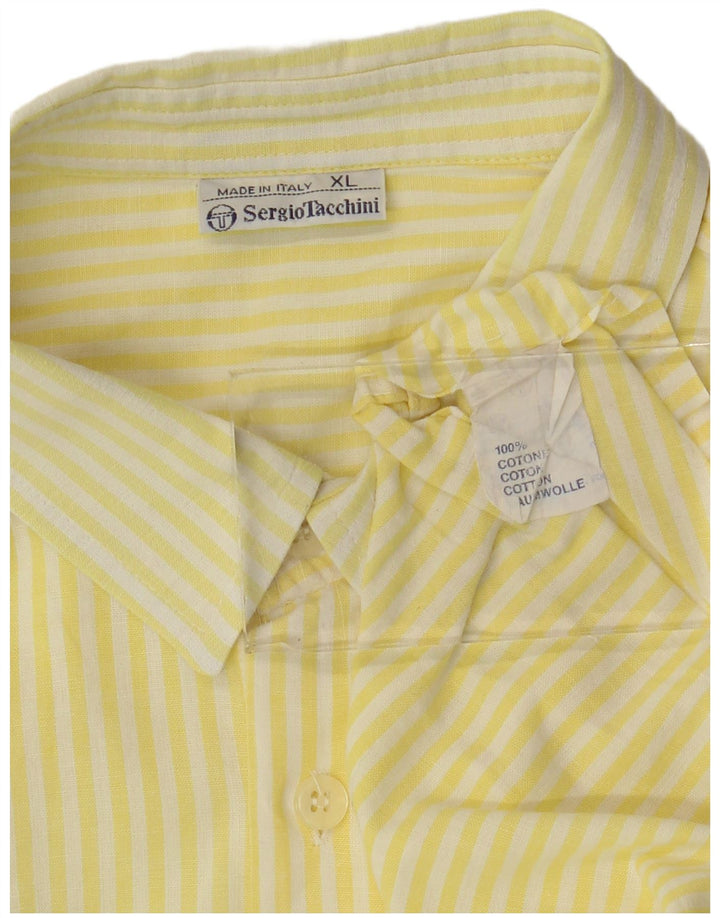 Sergio Tacchini Mens Short Sleeve Shirt XL Yellow Striped Cotton
