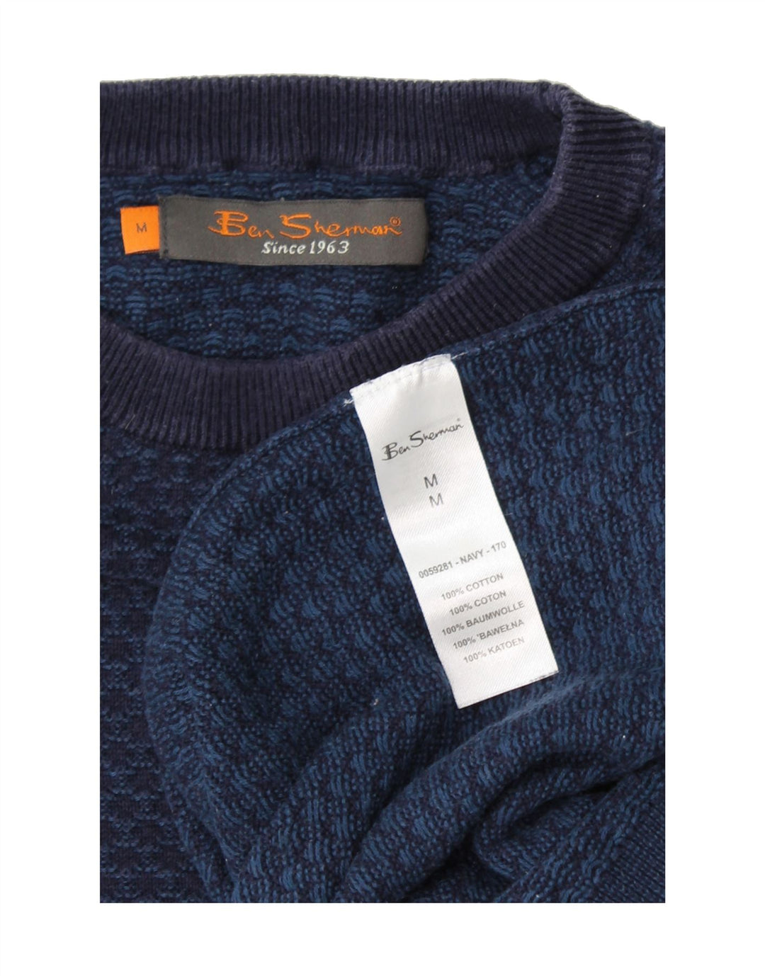 BEN SHERMAN Mens Crew Neck Jumper Sweater Medium Navy Blue Cotton Vintage Ben Sherman and Second-Hand Ben Sherman from Messina Hembry 