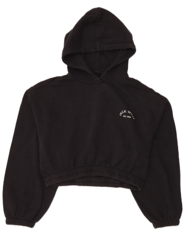 Jack Wills Womens Crop Oversized Hoodie Jumper UK 8 Small Black Cotton