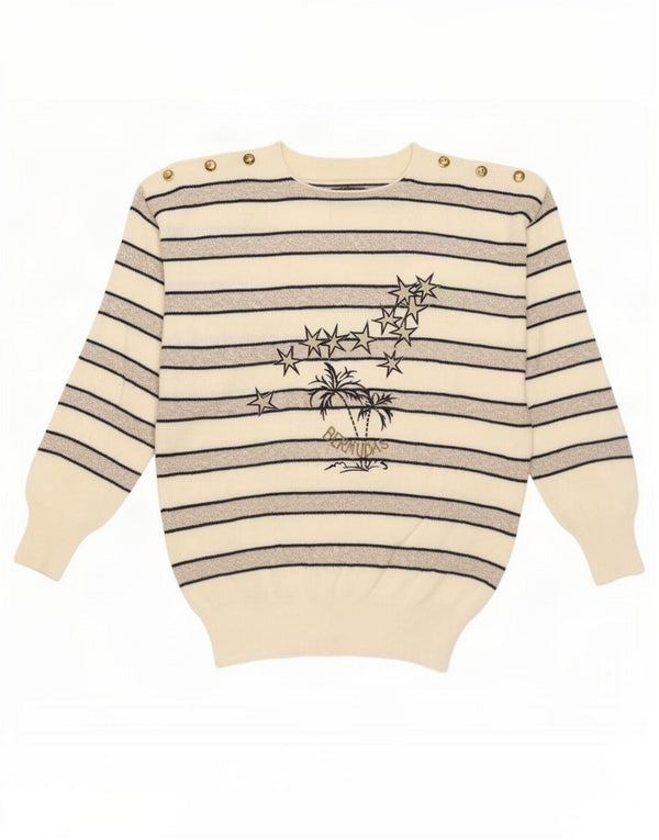 Vintage Womens Graphic Crew Neck Jumper Sweater IT 46 Large White Striped