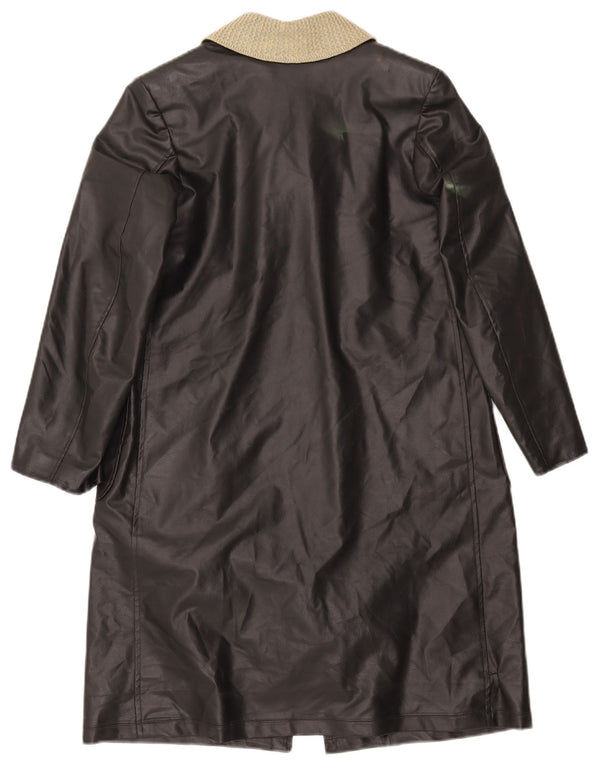 VINTAGE Womens Leather Coat UK 12 Medium Black Colourblock