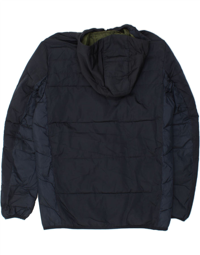 JACK & JONES Mens Hooded Padded Jacket UK 40 Large Navy Blue Colourblock Vintage Jack & Jones and Second-Hand Jack & Jones from Messina Hembry 