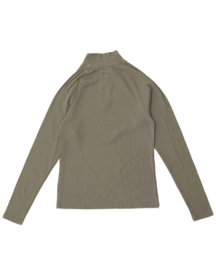 Wrangler Womens Zip Neck Top Long Sleeve UK 12 Medium Green Cotton