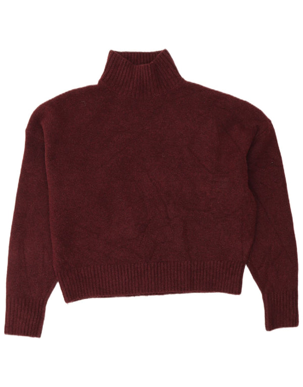 Zara Womens Crop Oversized Roll Neck Jumper Sweater UK 6 XS Burgundy
