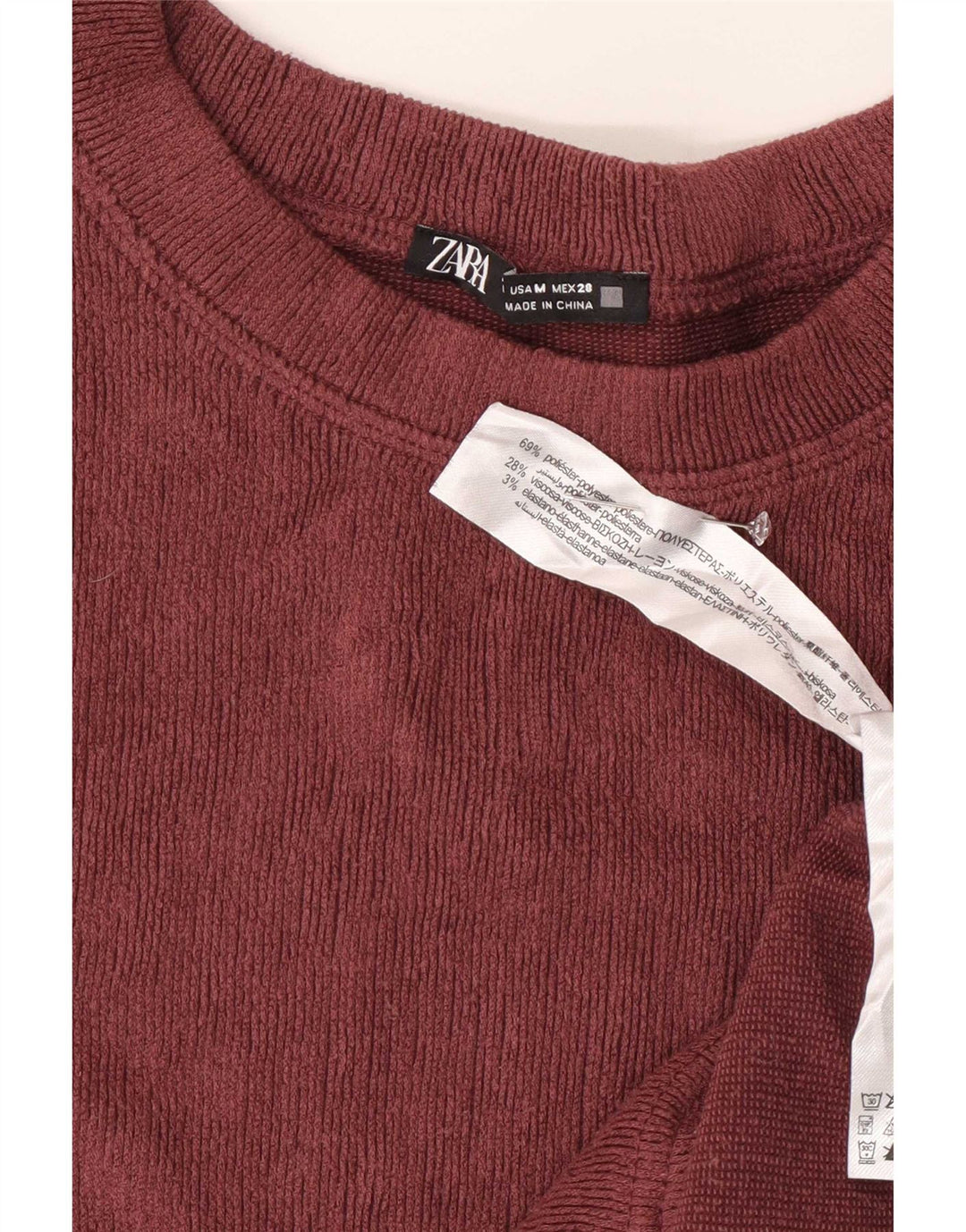 Zara Womens Velour Top Long Sleeve UK 14 Medium Burgundy Polyester