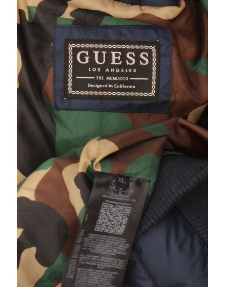 Guess Mens Padded Jacket UK 42 XL Navy Blue Colourblock Polyester