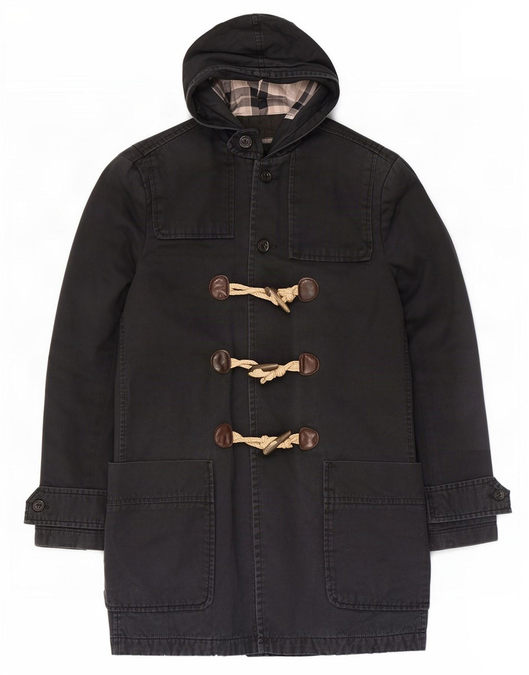 Zara Mens Hooded Duffle Coat UK 36 Small Navy Blue Cotton