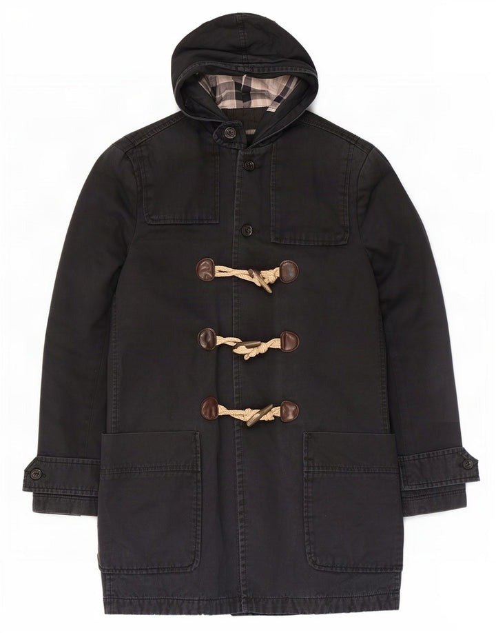 Zara Mens Hooded Duffle Coat UK 36 Small Navy Blue Cotton
