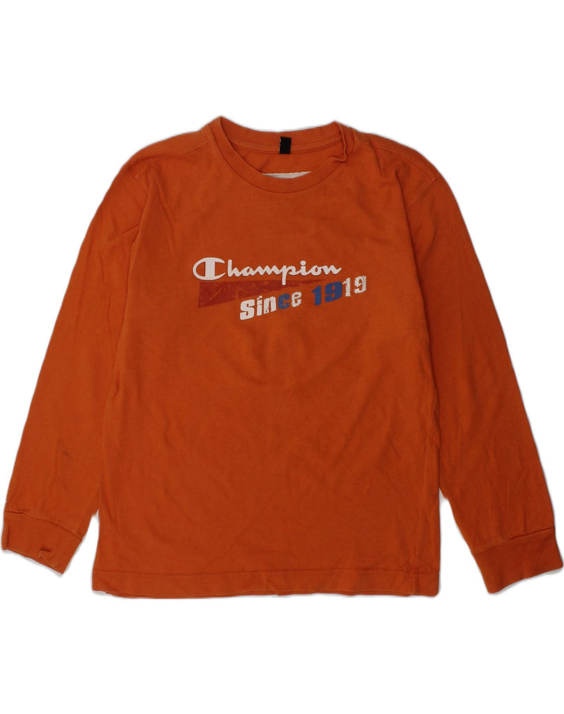 CHAMPION Boys Graphic Top Long Sleeve 7-8 Years Small  Orange Cotton | Vintage Champion | Thrift | Second-Hand Champion | Used Clothing | Messina Hembry 