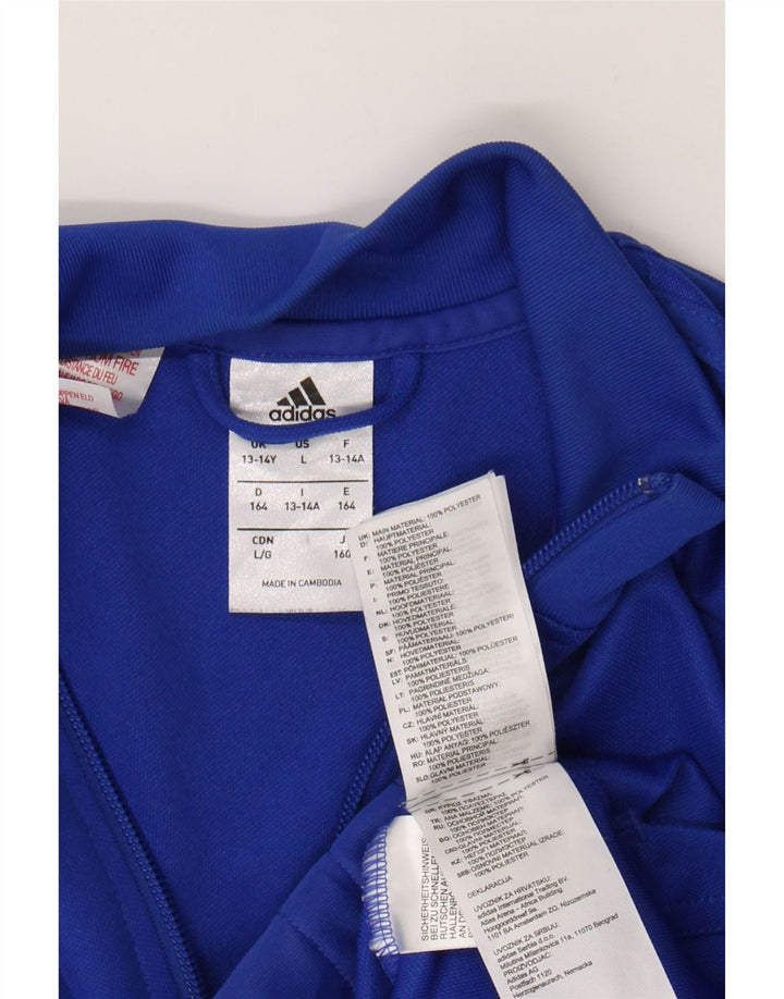 ADIDAS Boys Tracksuit Top Jacket 13-14 Years Blue Colourblock Polyester