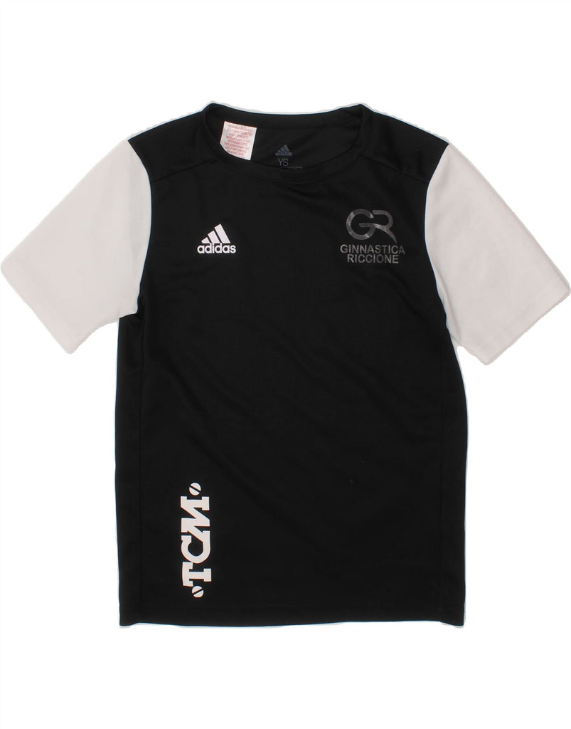 ADIDAS Boys Climalite Graphic T-Shirt Top 9-10 Years Black Colourblock Vintage Adidas and Second-Hand Adidas from Messina Hembry 
