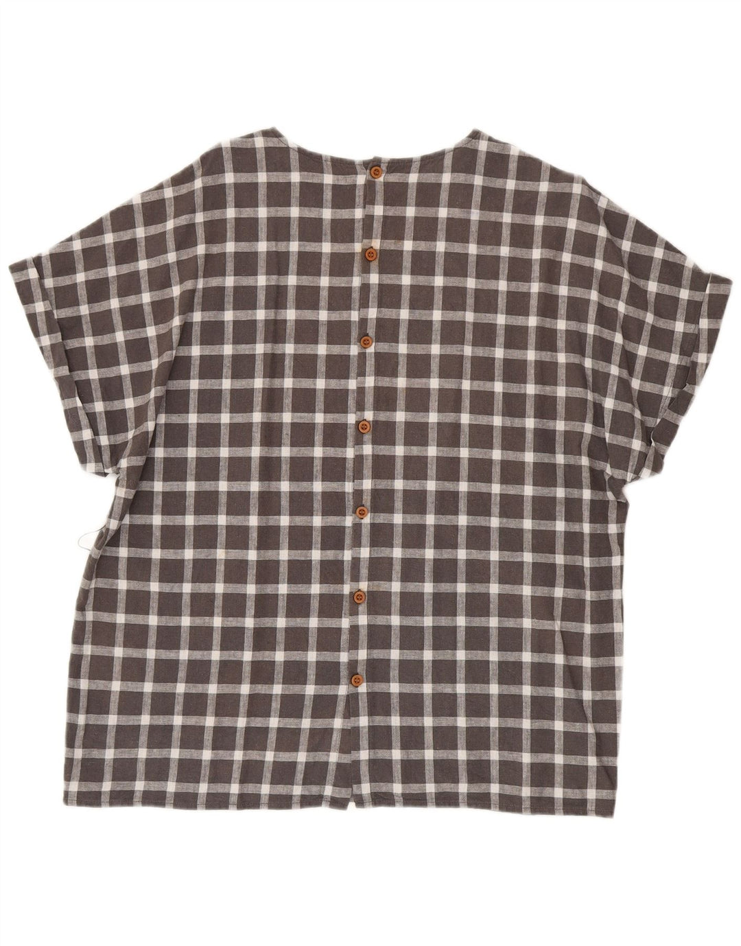 Zara Womens Short Sleeve Oversized Shirt Blouse UK 14 Medium Grey Check