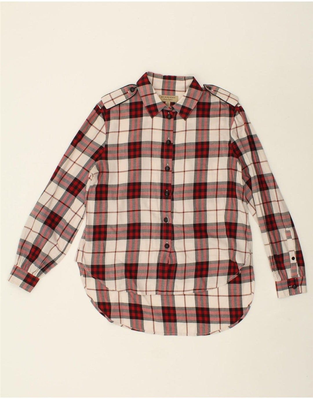 BURBERRY Womens Shirt UK 8 Small Red Check Cotton Vintage Burberry and Second-Hand Burberry from Messina Hembry 