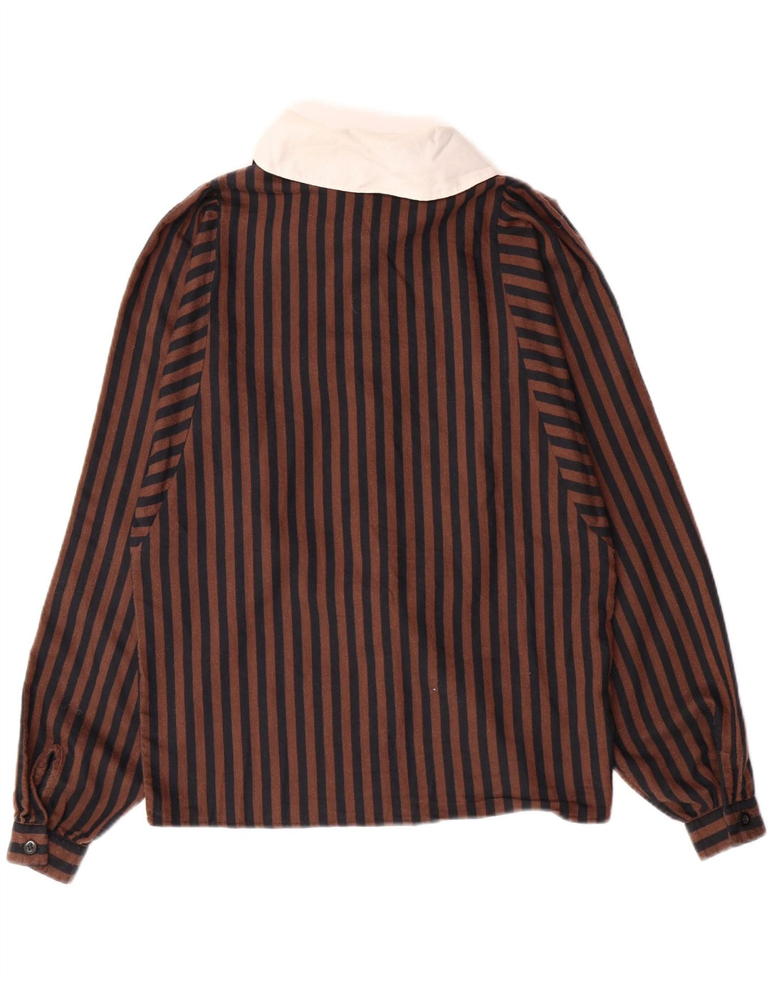 BENETTON Womens Shirt Blouse IT 44 Medium Brown Striped Cotton