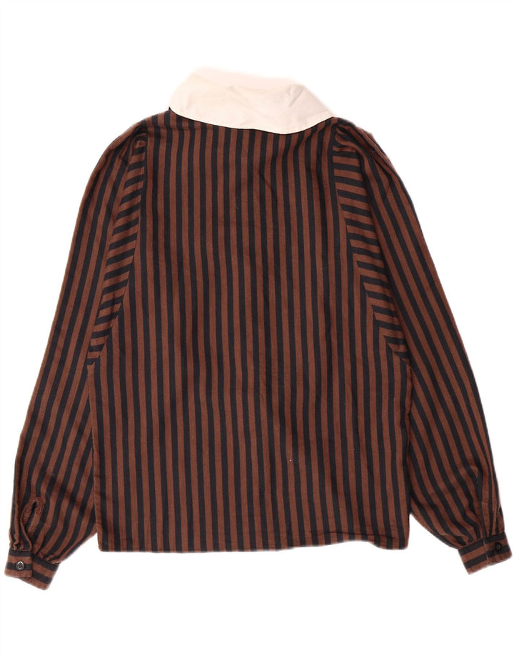 BENETTON Womens Shirt Blouse IT 44 Medium Brown Striped Cotton