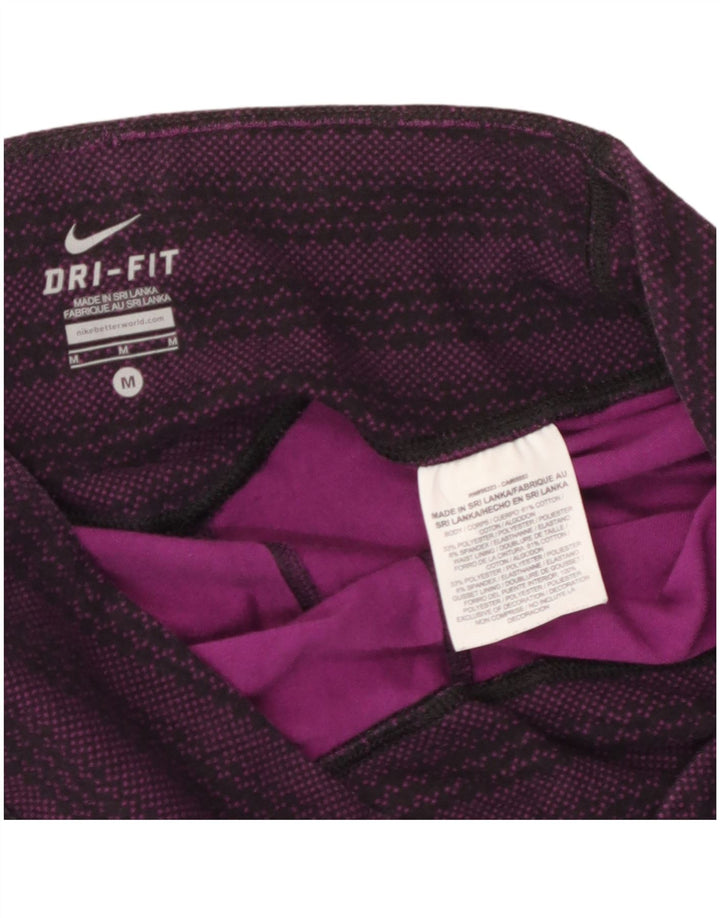 NIKE Womens Dri Fit Capri Leggings UK 14 Medium  Purple Striped Cotton