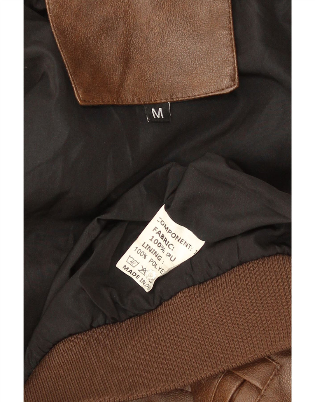 Vintage Mens Military Faux Leather Jacket UK 38 Medium Brown Polyethylene