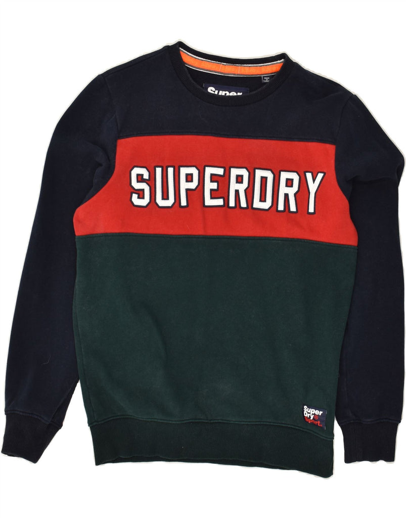 SUPERDRY Mens Graphic Sweatshirt Jumper Large Navy Blue Colourblock Cotton | Vintage Superdry | Thrift | Second-Hand Superdry | Used Clothing | Messina Hembry 