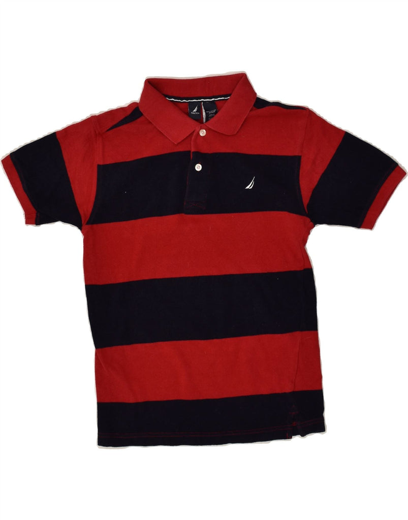 NAUTICA Boys Polo Shirt 10-11 Years Medium Red Striped Cotton | Vintage Nautica | Thrift | Second-Hand Nautica | Used Clothing | Messina Hembry 