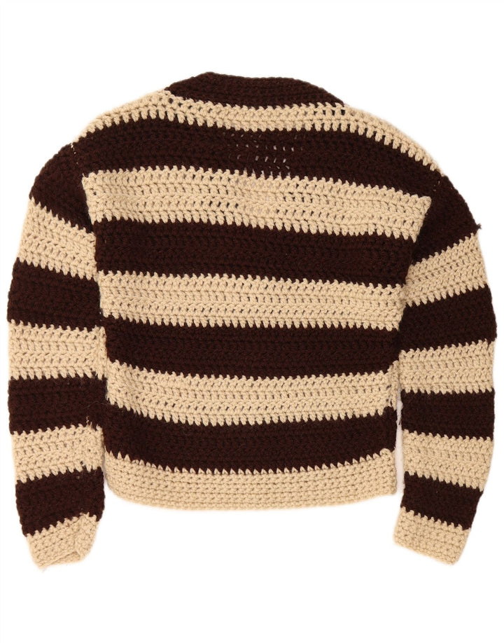 Vintage Womens V-Neck Jumper Sweater UK 12 Medium Brown Striped