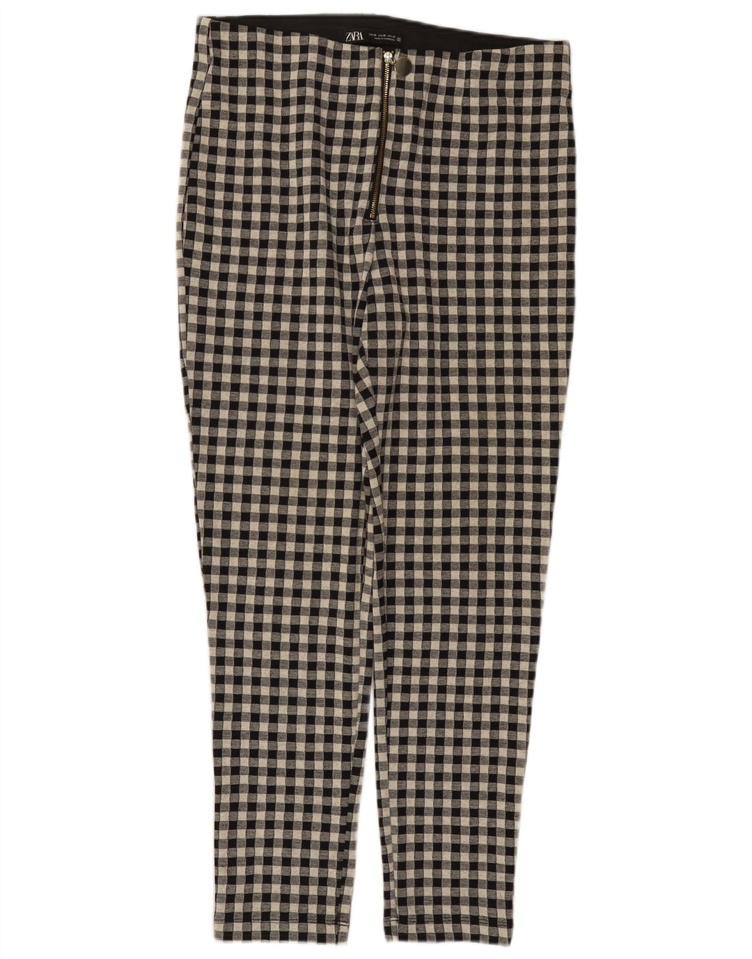 Zara Womens Slim Casual Trousers XL W32 L27 Black Gingham Polyester