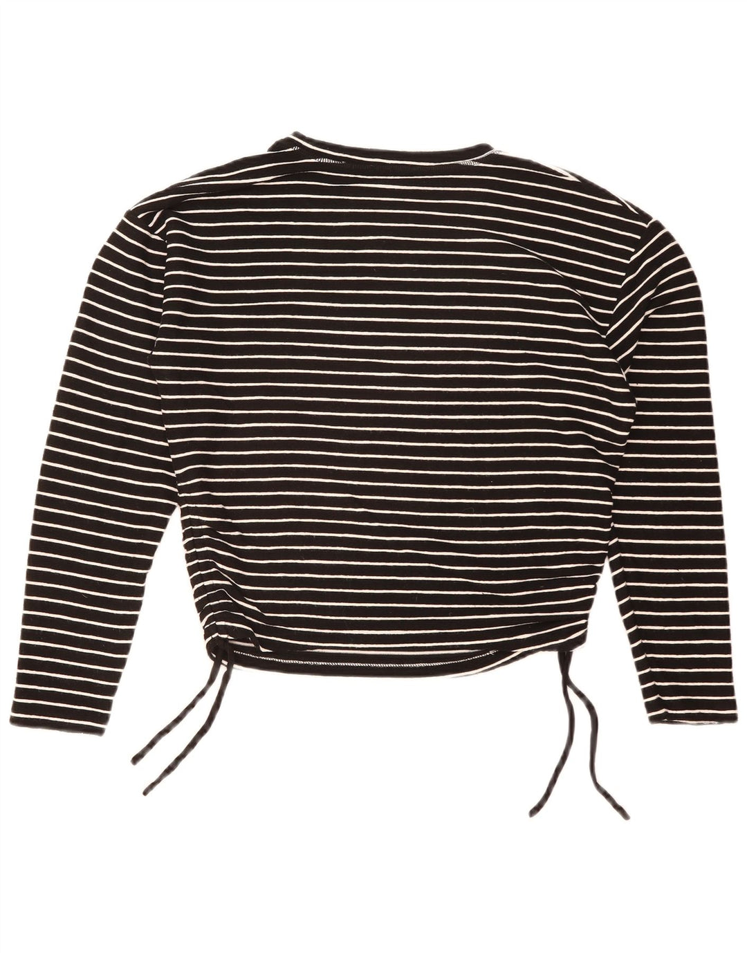 Zara Womens Crop Top Long Sleeve UK 16 Large Black Striped Polyester