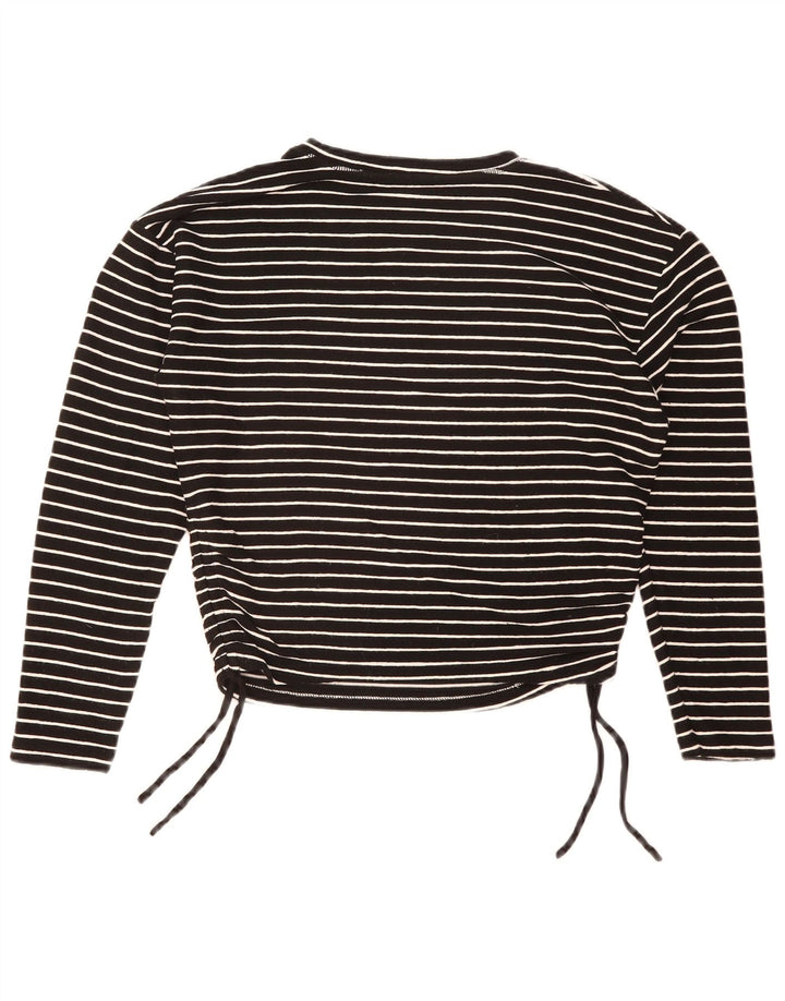 Zara Womens Crop Top Long Sleeve UK 16 Large Black Striped Polyester