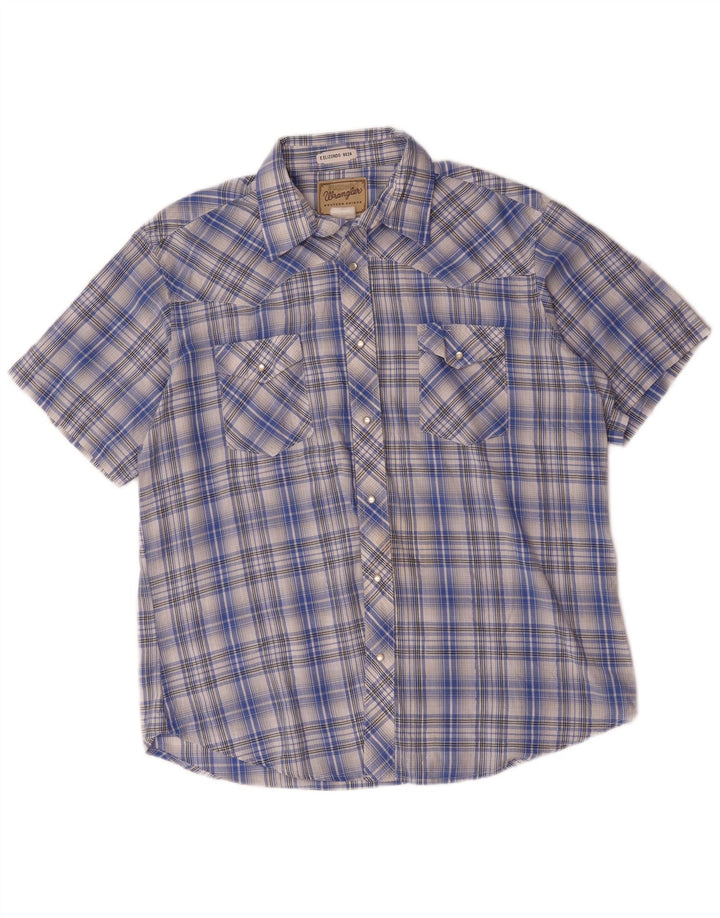 Wrangler Mens Western Short Sleeve Shirt XL Blue Plaid