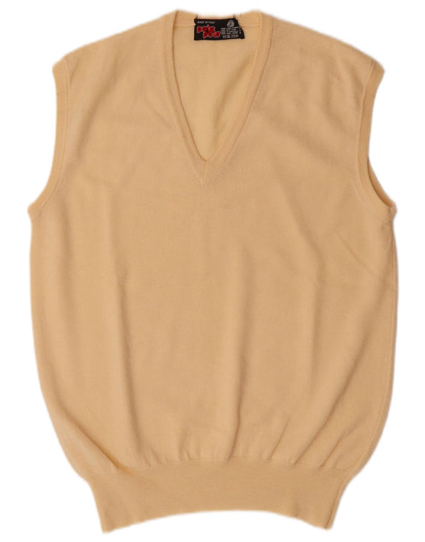POLO Mens V-Neck Vest Tank Top IT 52 Large Yellow Virgin Wool