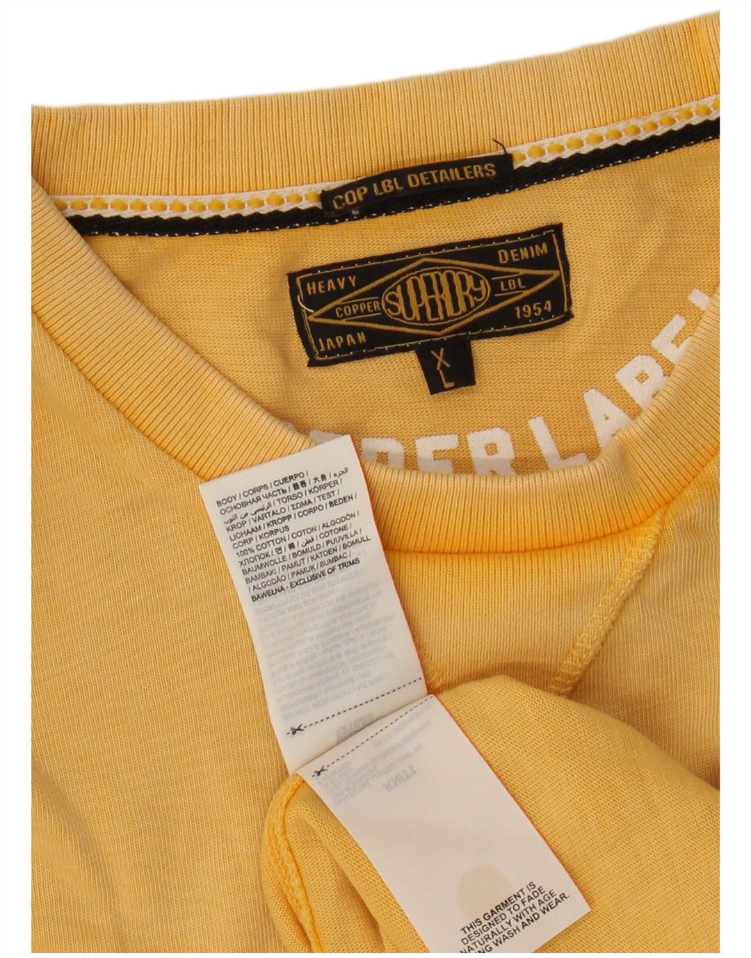 SUPERDRY Mens Graphic T-Shirt Top XL Yellow Cotton