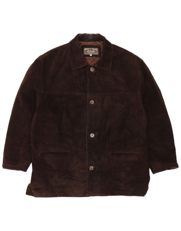 Vintage Mens Loose Fit Suede Jacket UK 36 Small Brown Leather