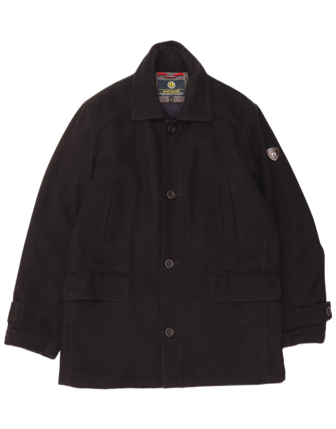 NAVIGARE Mens Overcoat UK 38 Medium Black Wool