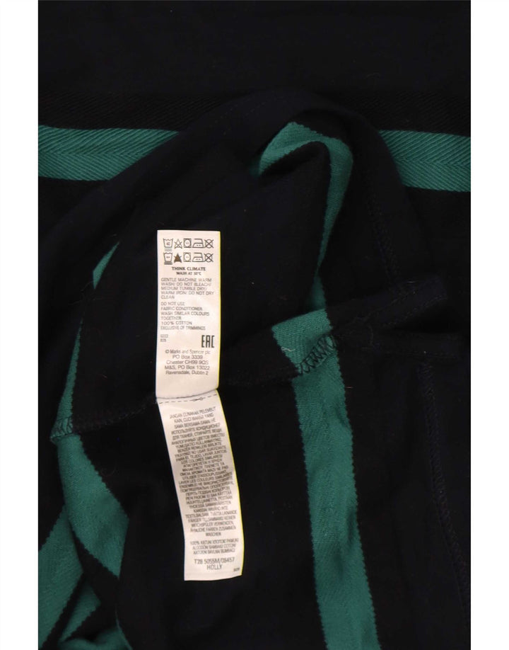 Marks & Spencer Mens Top Long Sleeve Large Navy Blue Striped Cotton