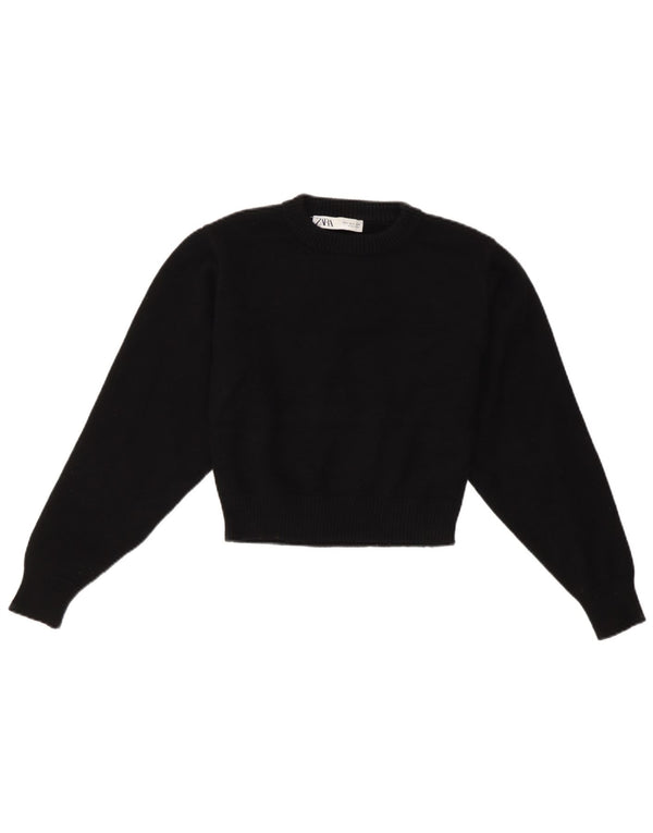 Zara Womens Crop Crew Neck Jumper Sweater UK 8 Small Black Viscose