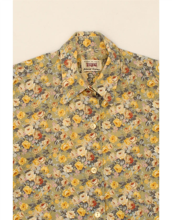 SISLEY Womens Shirt Blouse UK 14 Medium Beige Floral Vintage Sisley and Second-Hand Sisley from Messina Hembry 