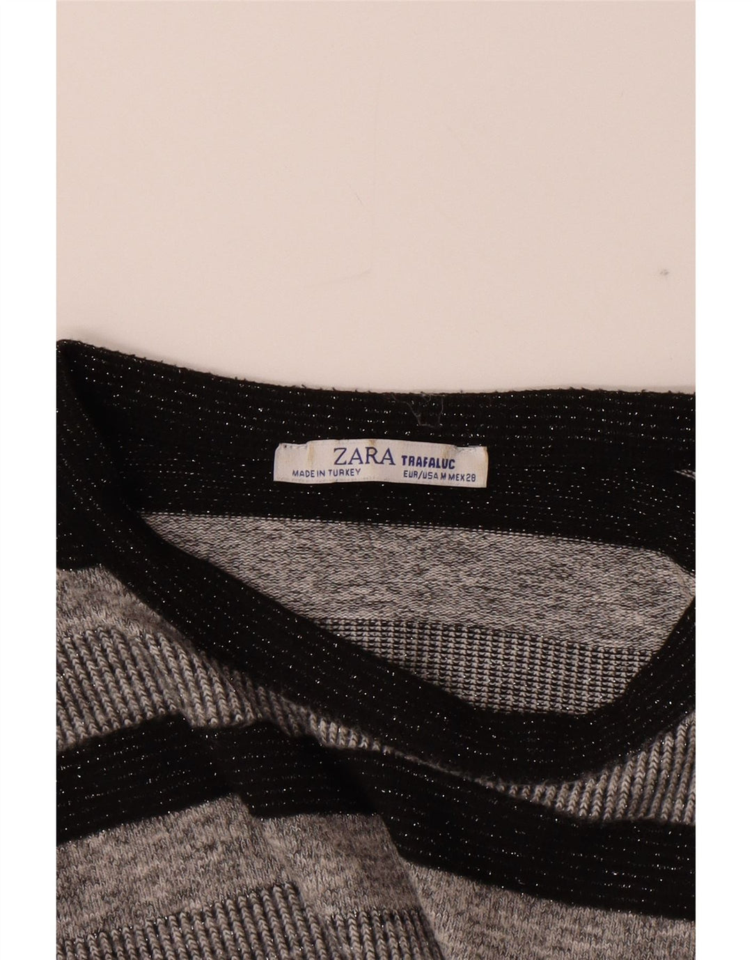 ZARA Womens Crop Boat Neck Jumper Sweater UK 12 Medium Grey Striped Vintage Zara and Second-Hand Zara from Messina Hembry 